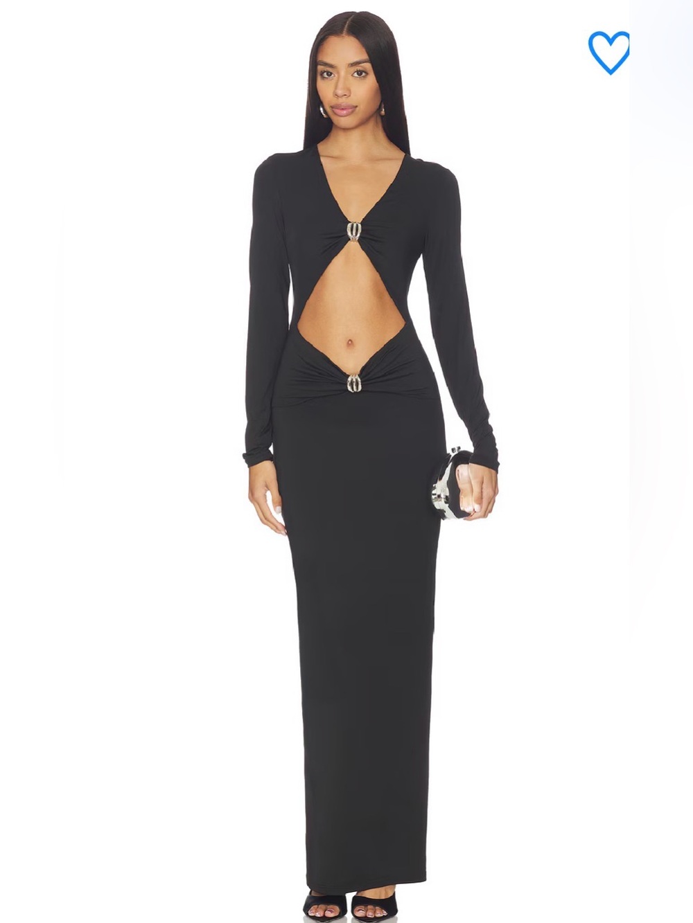 SUPERDOWN Long Sleeve Black Cutout Maxi Dress Metal Accents arlowe maxi S